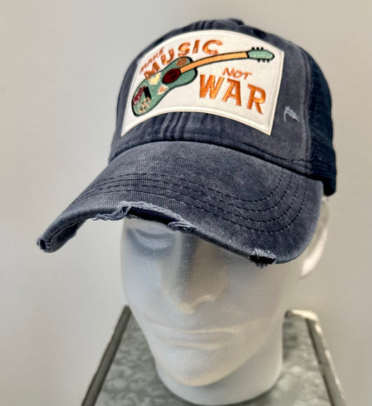 Make Music Not War Custom Retro Vintage Style Distressed Navy Hat