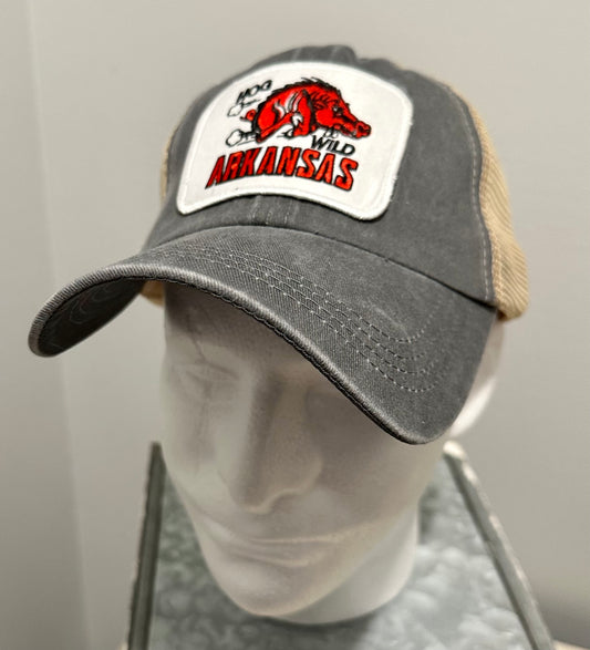 Arkansas Custom Throwback Retro Patch Gray Vintage Style Hat