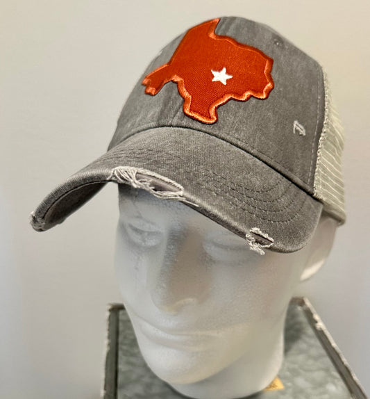 Texas Custom Patch Gray Distressed Vintage Style Hat