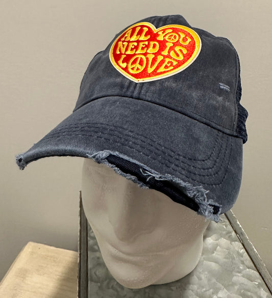 All You Need Is Love FAB 4 Inspired Distressed Navy Trucker Hat