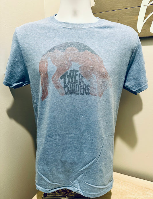 Childers Custom Vintage Distressed Super Soft Heather Blue Tee