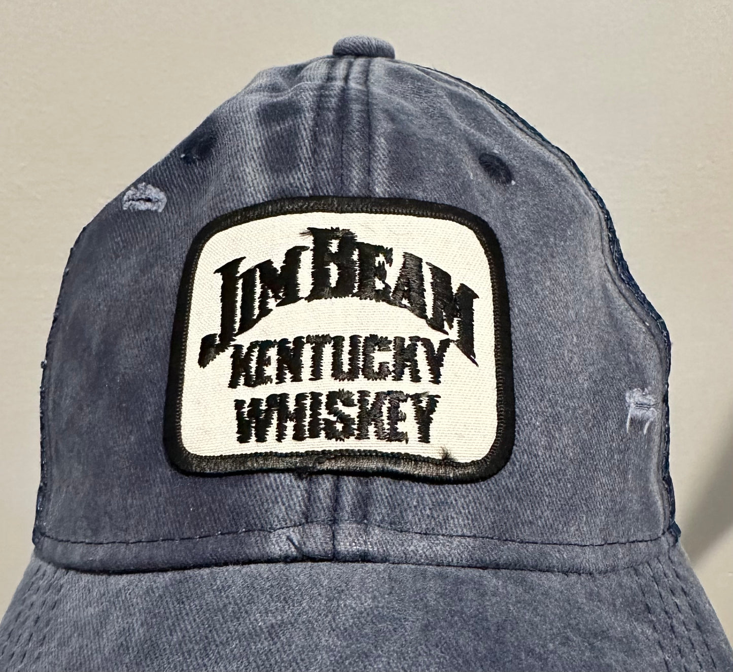 Beam KY Bourbon Whiskey Custom Vintage 70s Patch Navy Distressed Hat