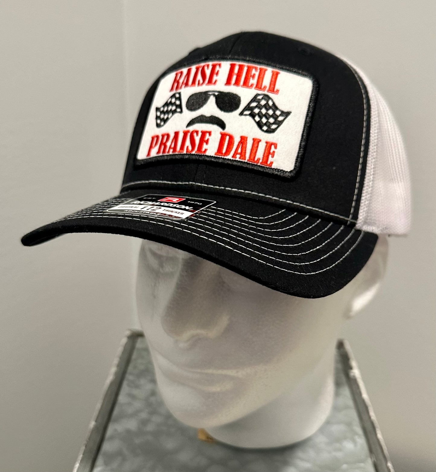 RAISE HELL PRAISE DALE Custom Racing Black & White Richardson 112 Hat