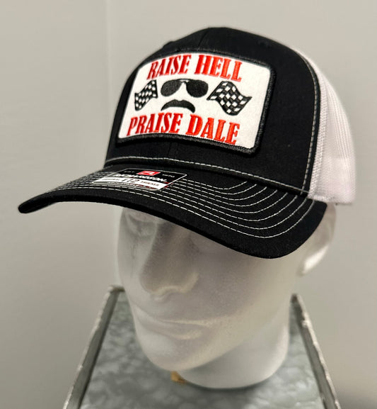 RAISE HELL PRAISE DALE Custom Racing Black & White Richardson 112 Hat