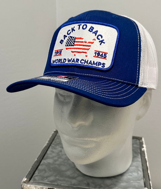 Back-to-Back World War Champs USA Custom Blue & White Richardson 112 Hat