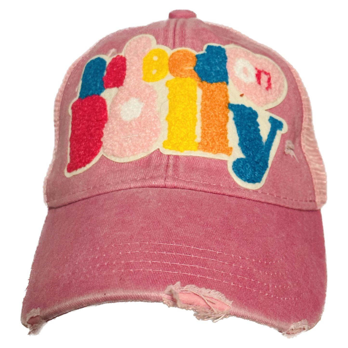 Raised on Dolly Custom Chenille Patch Pink Distressed Hat!