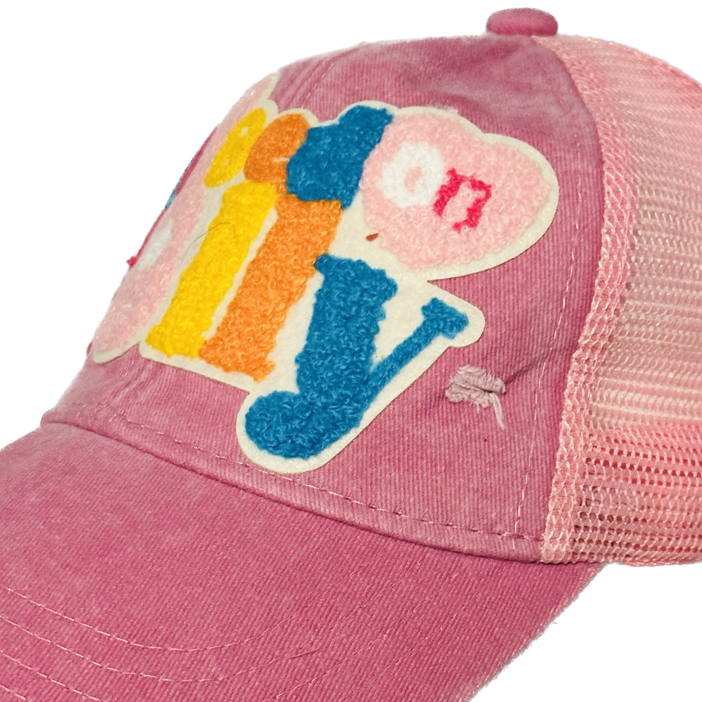 Raised on Dolly Custom Chenille Patch Pink Distressed Hat!