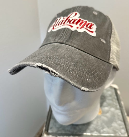 Alabama Custom Throwback Script Gray Distressed Hat