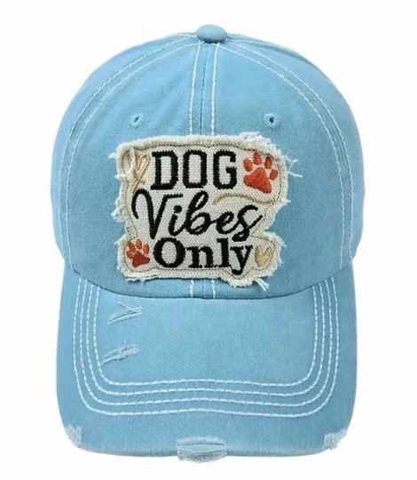 Dog Vibes Only Custom Patch Distressed Blue Hat