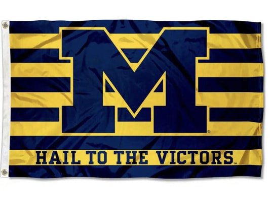 Michigan Maize & Blue Hail To The Victors! 3x5 Ft Silkscreen Nylon Flag!