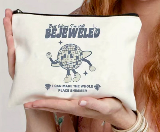 T.S. Inspired Bejewled Canvas Zippered Pouch Bag